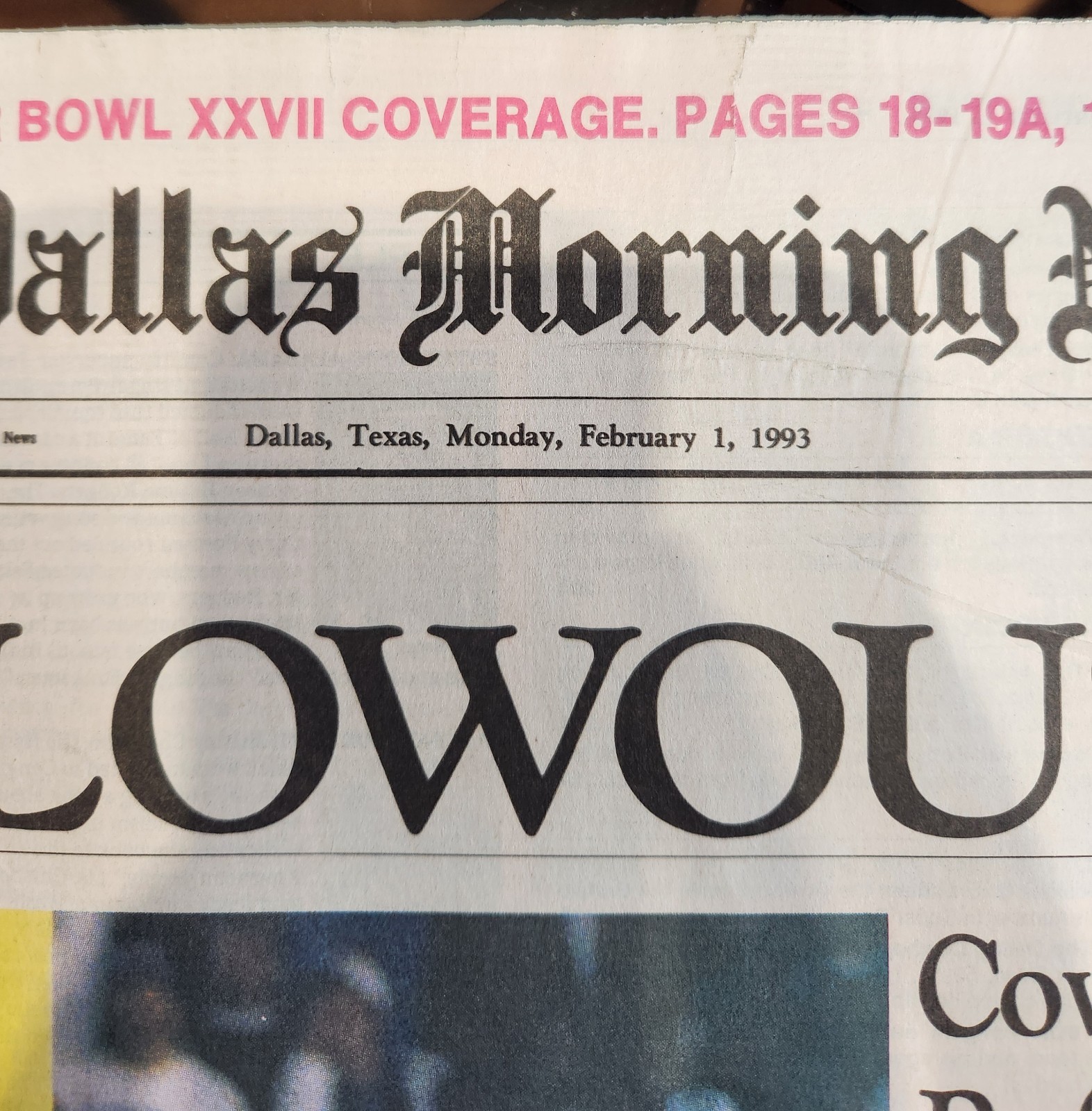 Dallas Morning News Cowboys Newspaper. Feb l, 1993 Super Bowl Champs-Blowout