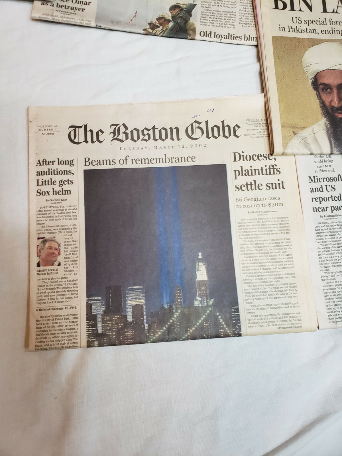 Large September 11, 2001 The Boston Globe Newspaper Lot – War on Terror Reports