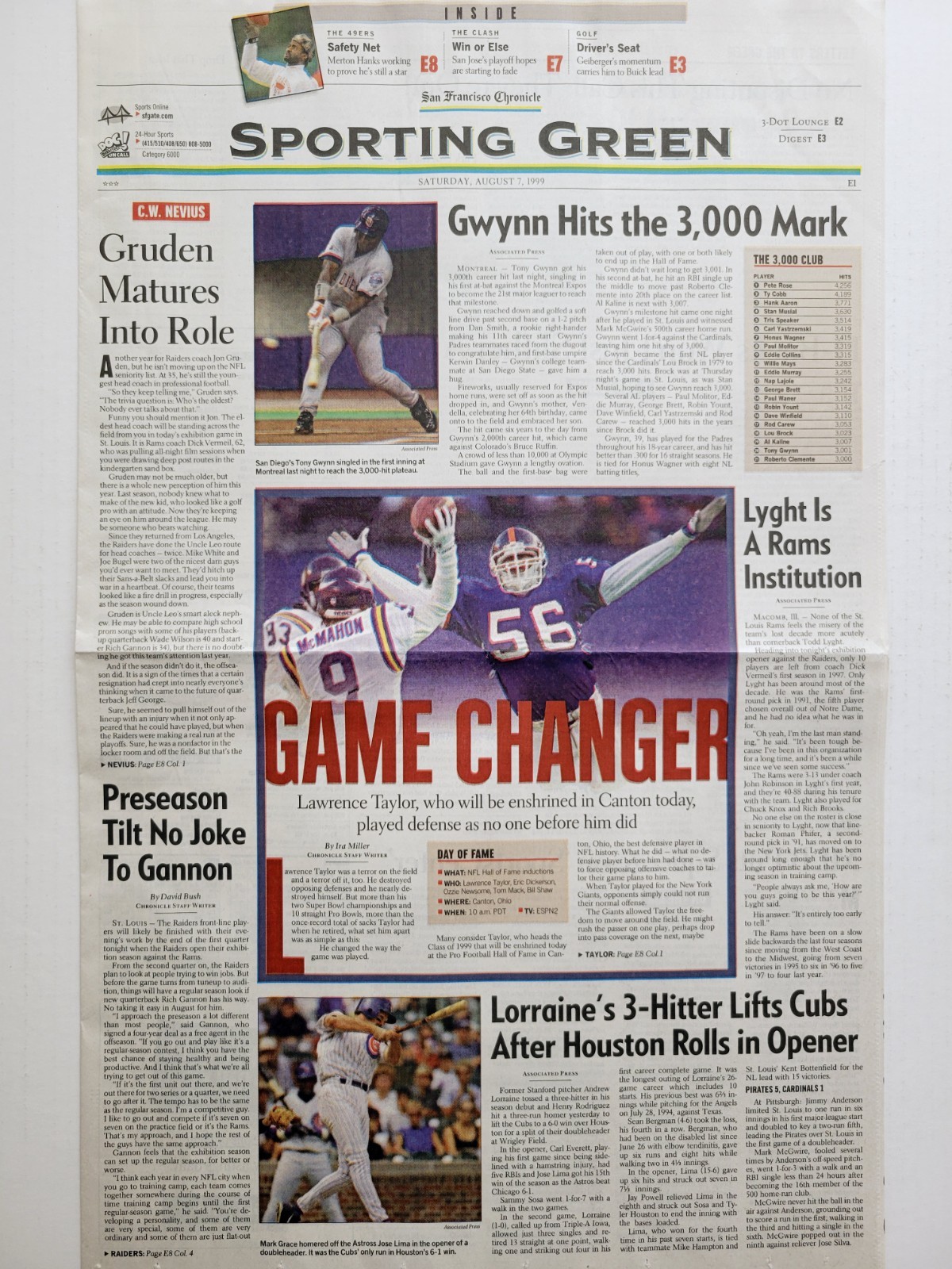 1999 Aug 7: MLB San Diego TONY GWYNN Reaches 3,000 Hits! Padres! SF Chronicle
