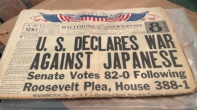 December 8, 1941 – U.S. Declares War – The Baltimore News-Post