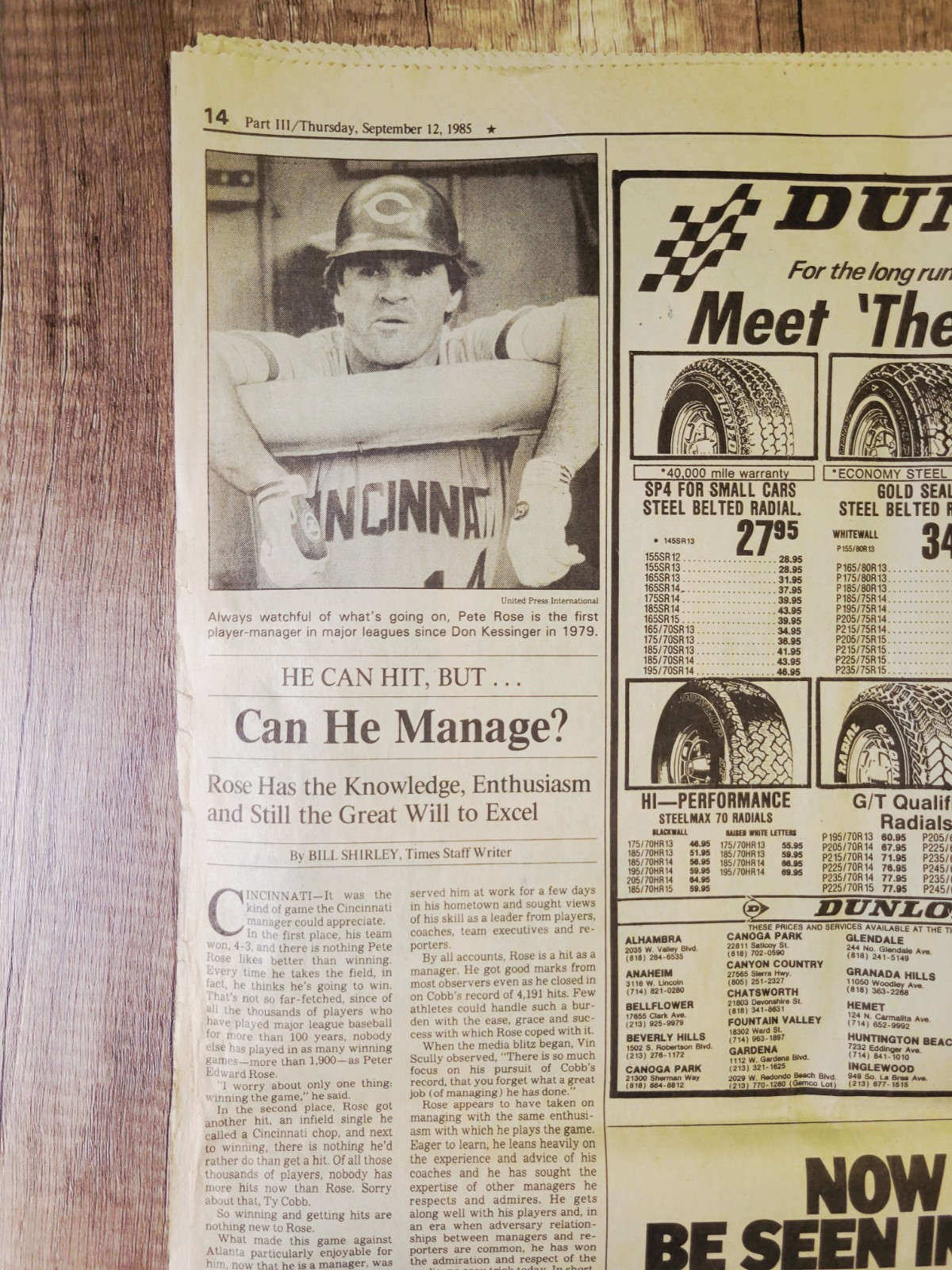 1985 Sep 12: LA Times Sports MLB Reds Pete Rose Breaks Hit Record Passes Ty Cobb