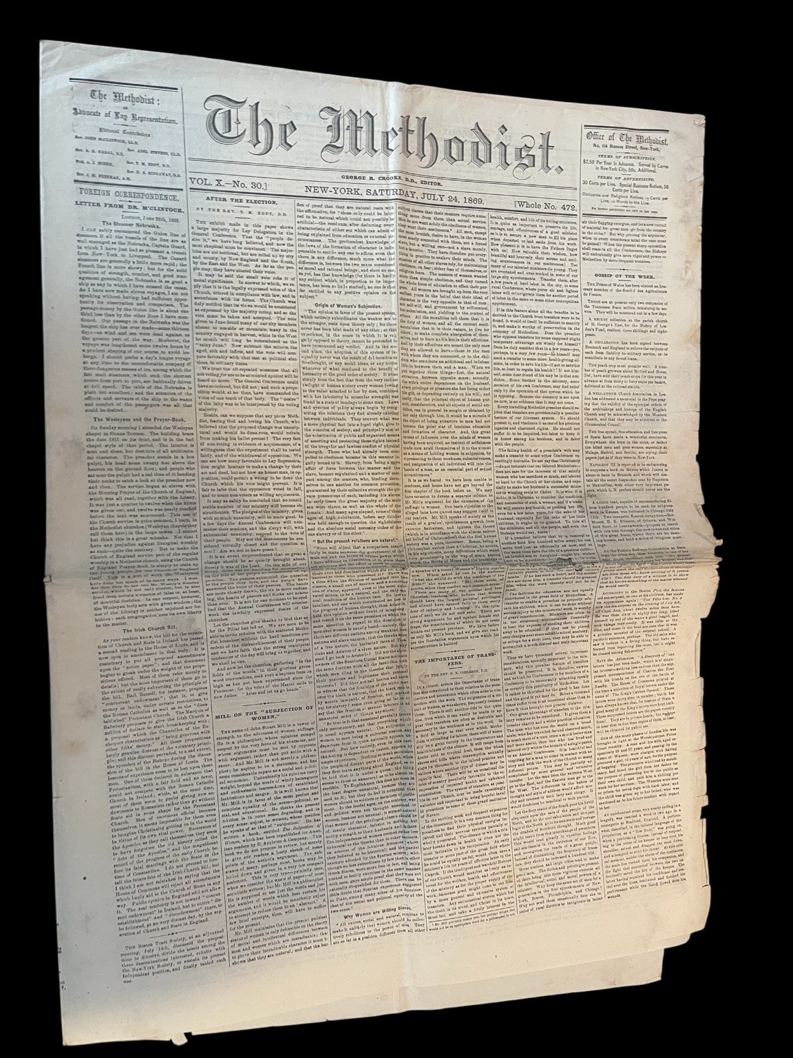 Vintage The Methodist Newspaper July 24, 1869 New York Religious Paper