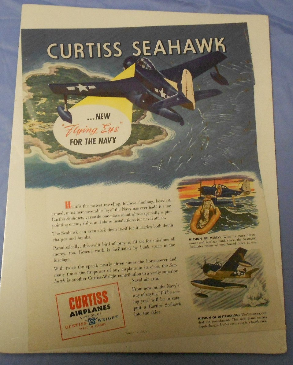 1940’s WW 2 II CURTISS SEAHAWK War Ad Full Page Color 8×11″