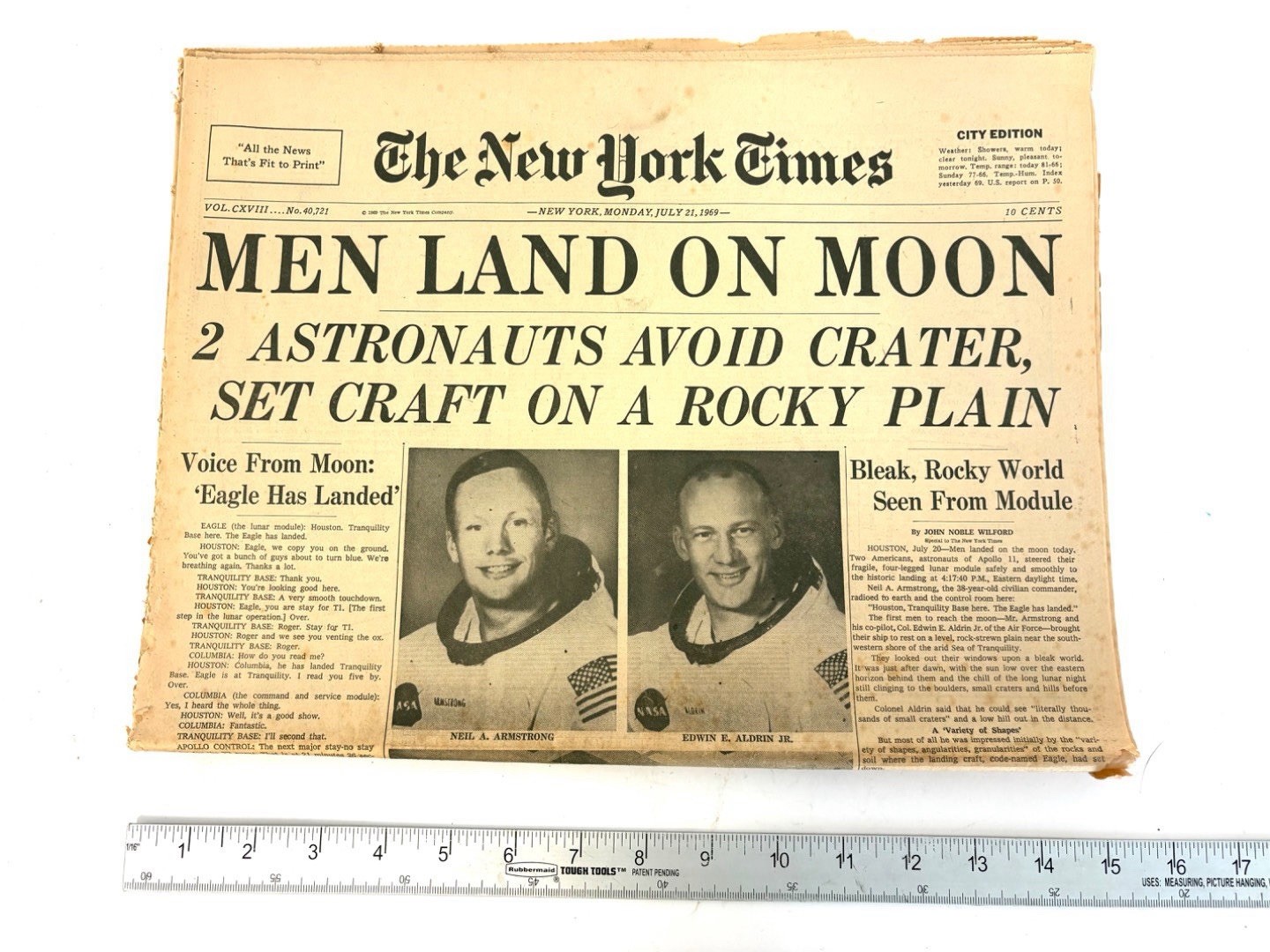Historic Complete New York Times Newspaper Men Land On Moon July 21 1969 RARE