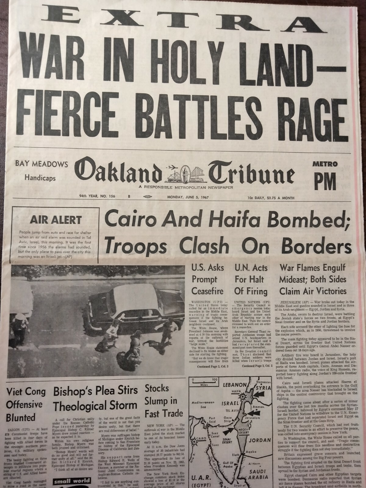 Newspapers- SIX DAY WAR- EXTRA! WAR IN HOLY LAND FIERCE BATTLES RAGE IN ISRAEL