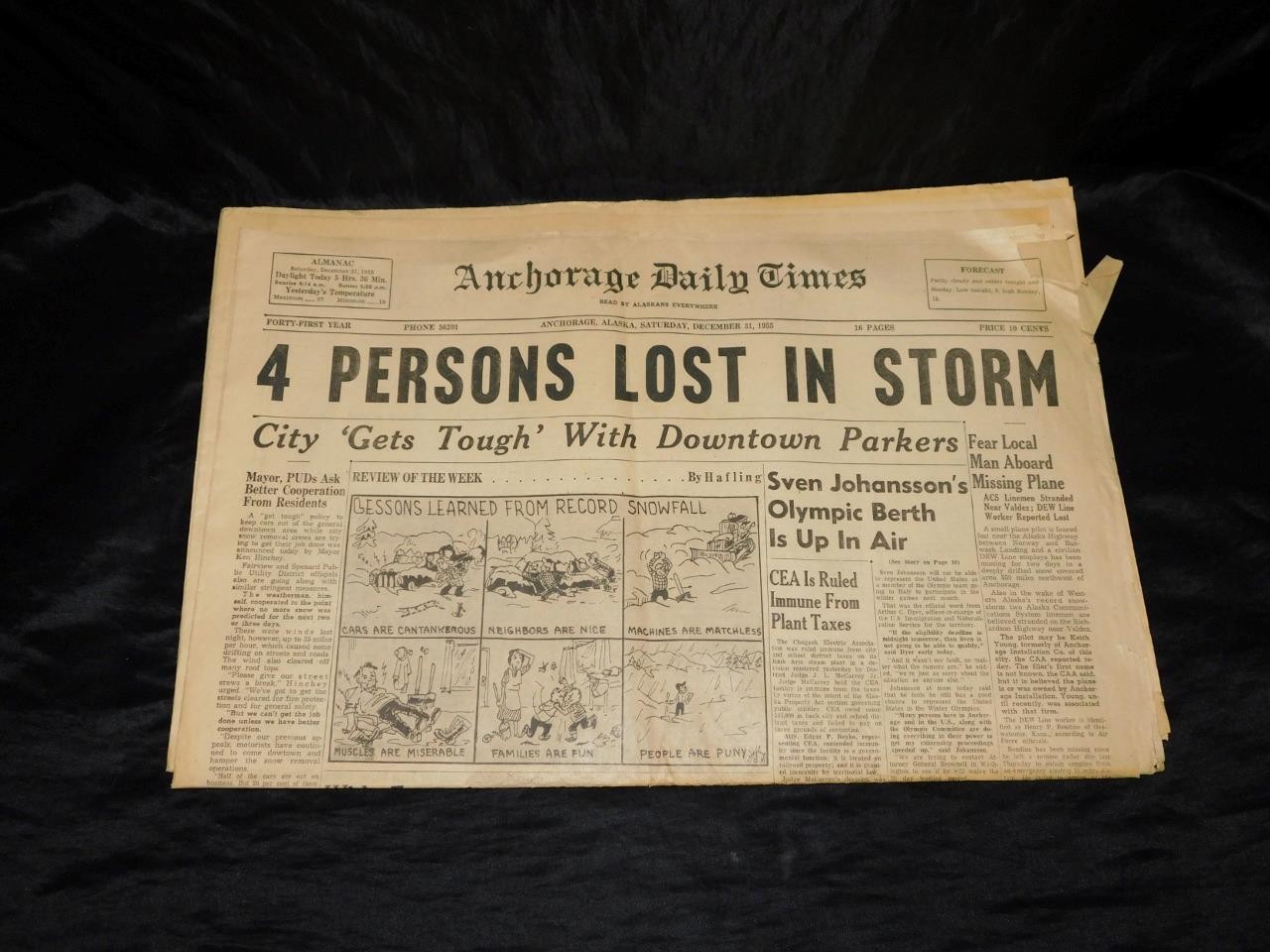 Dec 31 1955 Anchorage Alaska Daily Times Newspaper Blizzard Downtown Parking AK