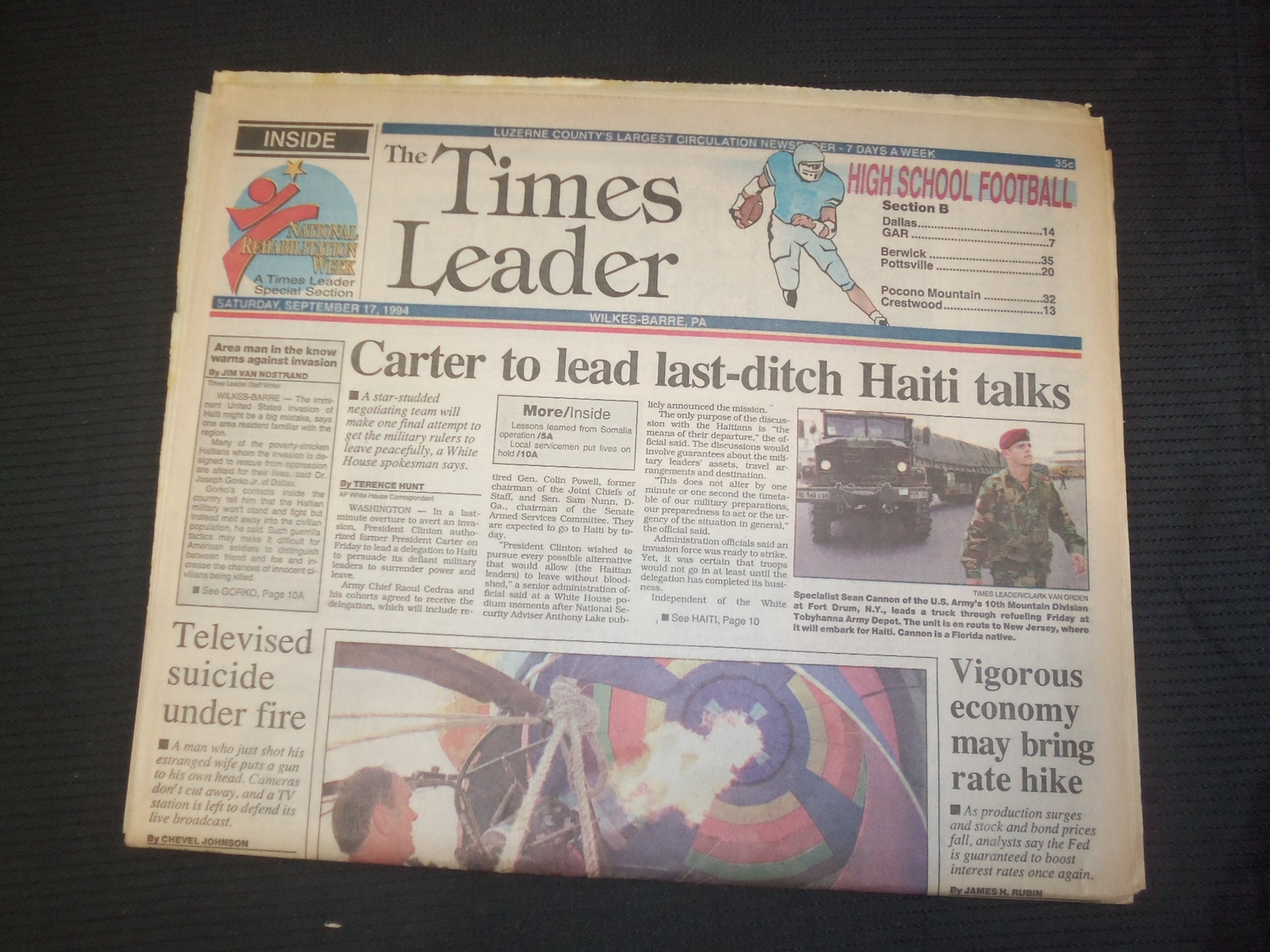 1993 SEP 17 WILKES-BARRE TIMES LEADER – CARTER TO LEAD HAITI TALKS – NP 7569