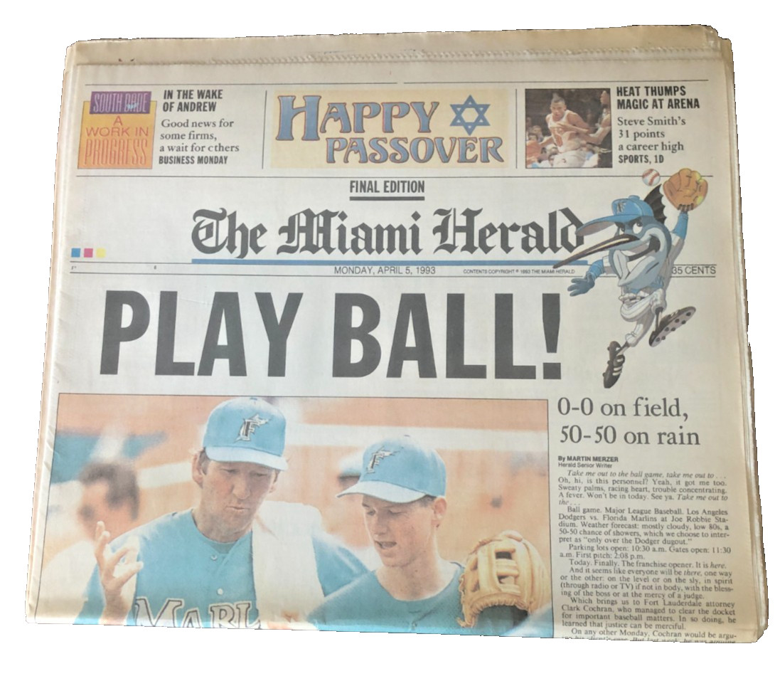 Miami Herald April 5, 1993 ” Play Ball ” Opening Day Florida Marlins