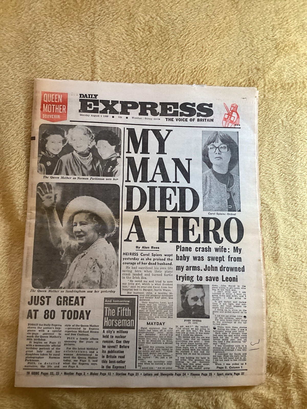 Plane Crash John Spiers Queen Mother80 Express August 4 1980 Original Newspaper
