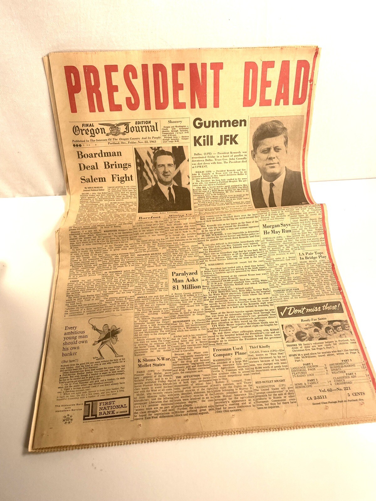 JFK Assasination Newspaper – Oregon Journal – Nov 22 1963
