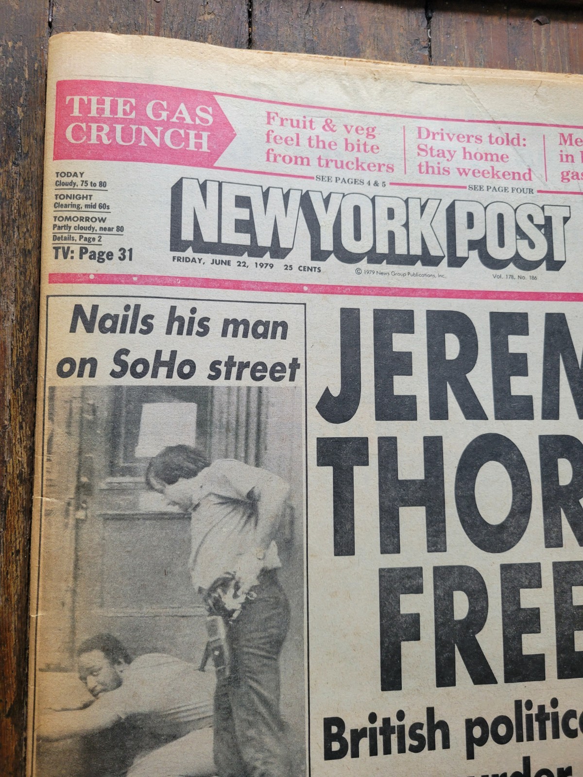 New York Post Newspaper, June 22, 1979, Jeremy Thorpe Freed, Citibank Robbery