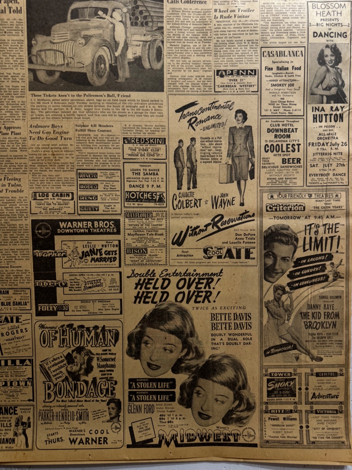 1946 JULY MOVIE ADS 20 OKLA. CITY NEWSPAPER PAGES WITH LOTS OF ADS GROUP # 27