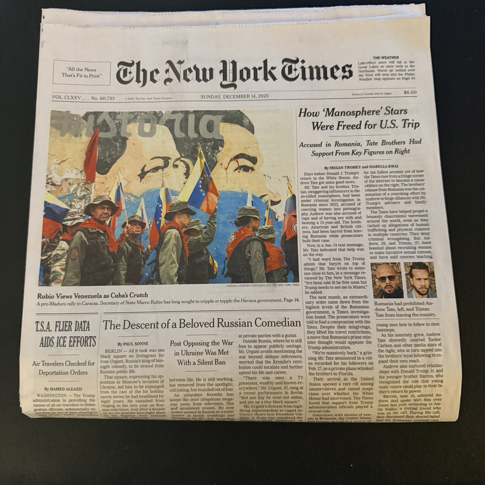 The New York Times Newspaper December 14 2025 SUNDAY Complete Print Paper UNREAD