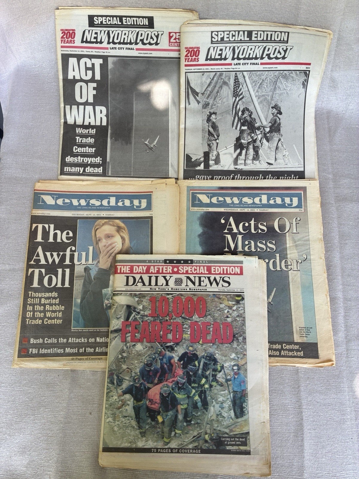 The New York Times, New York Post, Daily News Sept. 12, 2001 U.S. Attacked 9/11