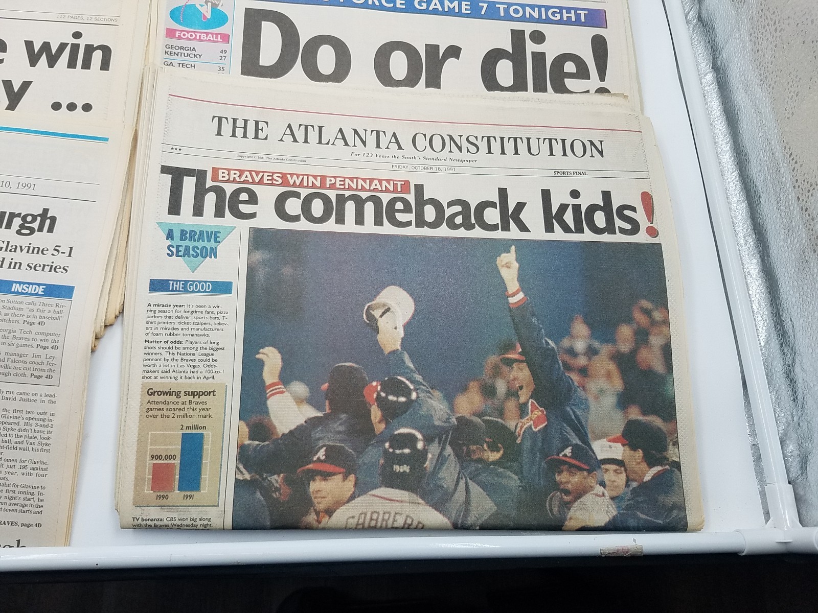 Lot of 8 – Atlanta Braves 90’s Playoff AJC Newspapers, World Series