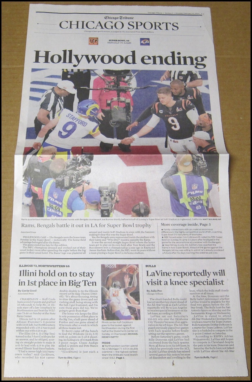 2/14/2022 Chicago Tribune Super Bowl LVI Rams Bengals Matt Stafford Joe Burrow