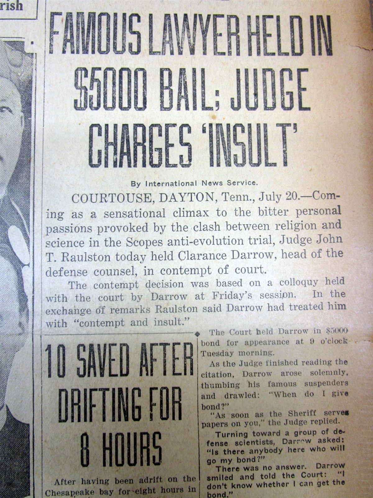 2 1925 hdl newspapers SCOPES “monkey” TRIAL Dayton Tennessee THEORY OF EVOLUTION
