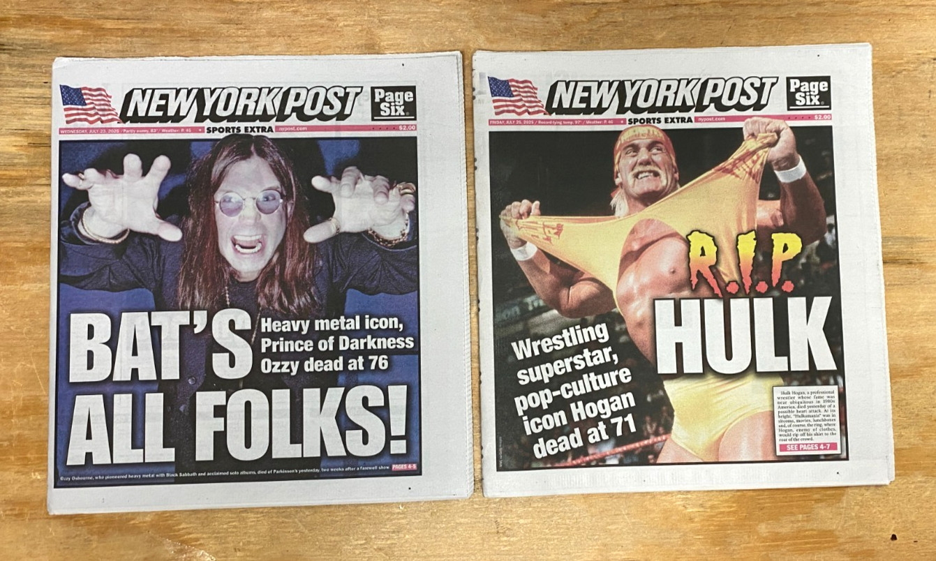 SPECIAL LISTING!! BOTH OZZY OSBOURNE & HULK HOGAN DEATH NEWSPAPER – LEGENDS!!