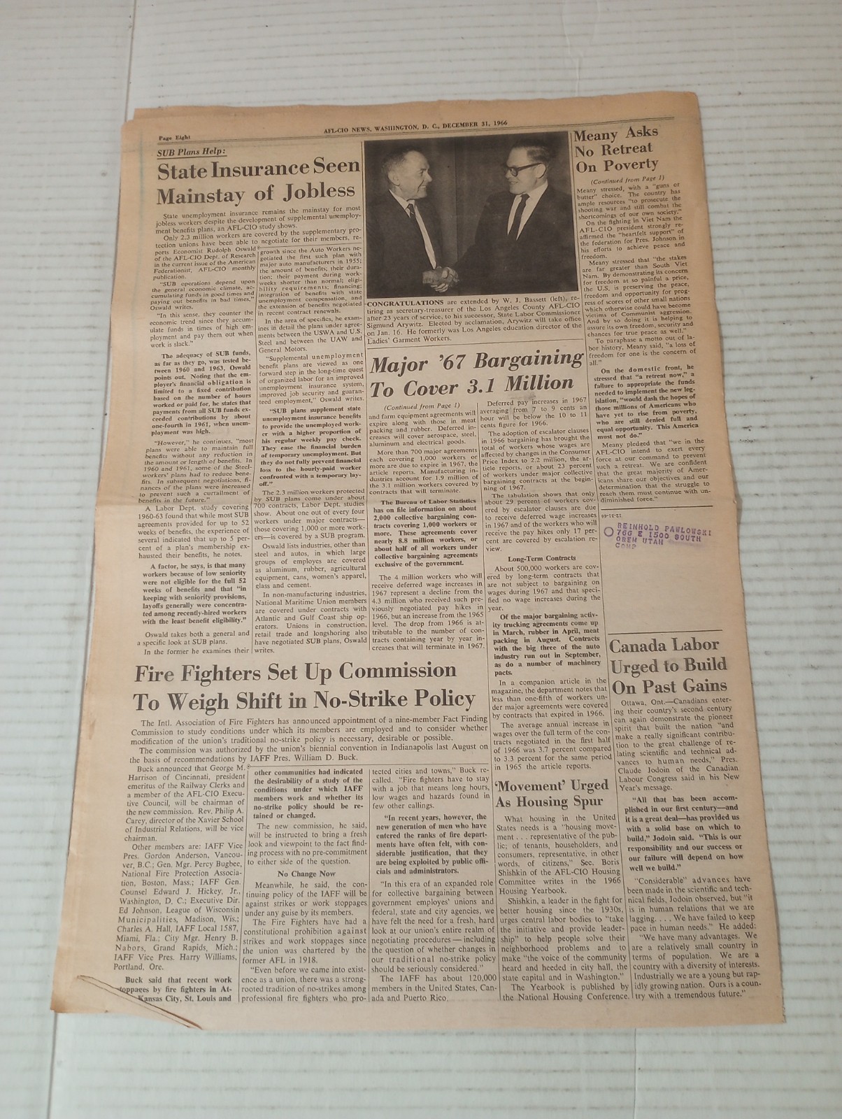 AFL-CIO News December 31 1966 Meany Pledges No Retreat On Poverty, Civil Rights
