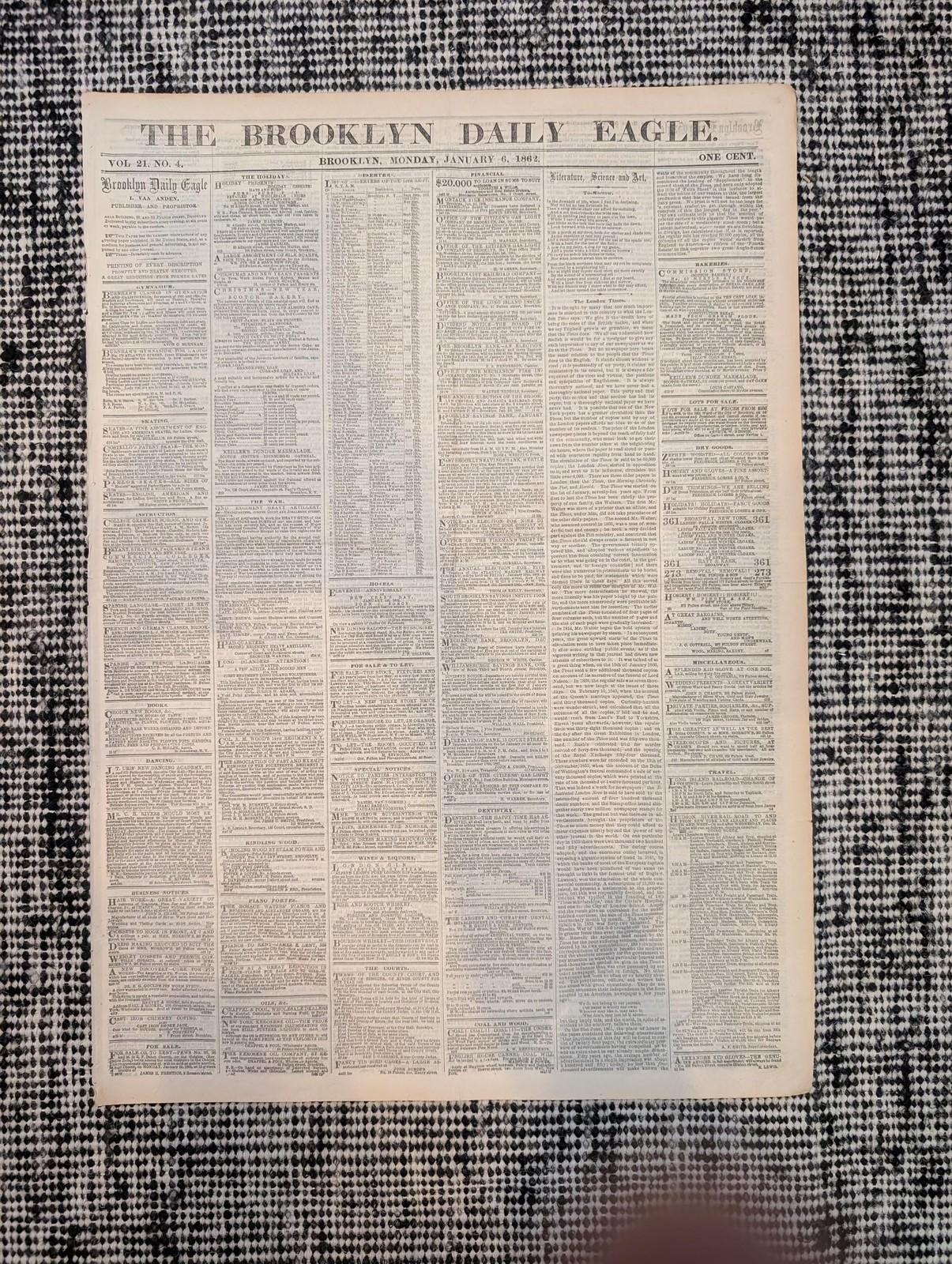 1862 Brooklyn Eagle — The London Theatre, Dickens & The War — Jan 6