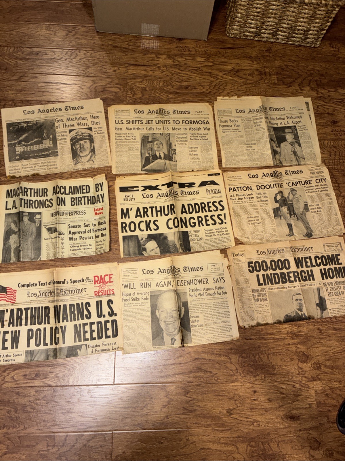Front Page With Article Of 9 Newspapers, 1927 To 1964, See Description For List