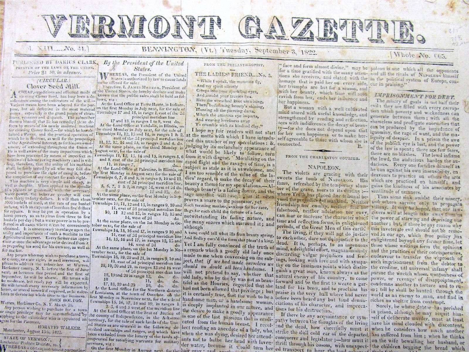 1822 newspaper ANDREW JACKSON NOMINATED for US PRESIDENT by TENNESSEE Seneca Ind
