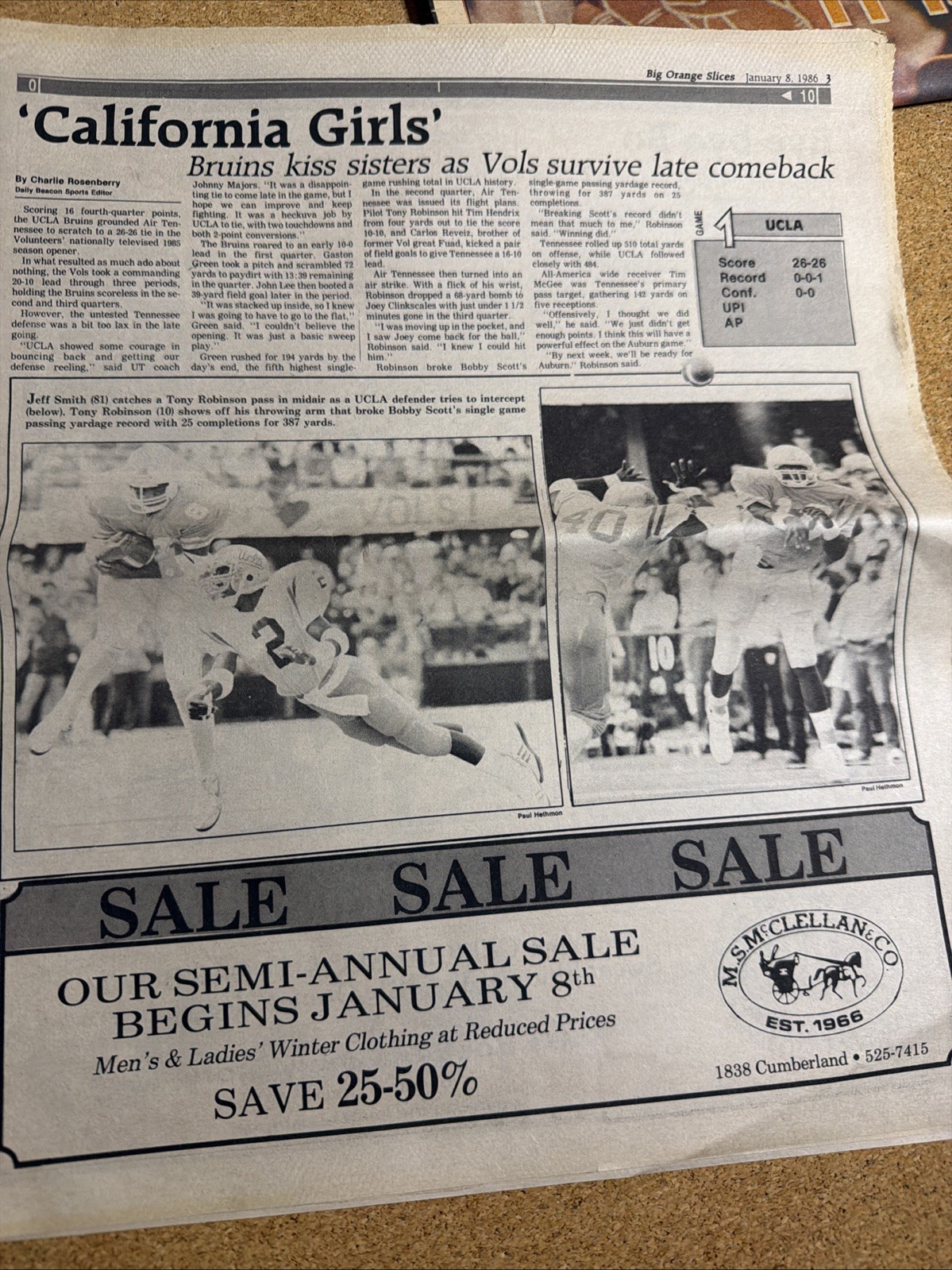 1985 Tennessee Vols Football Sugar Bowl Sugar Vols 2 Paper Special Inserts VG