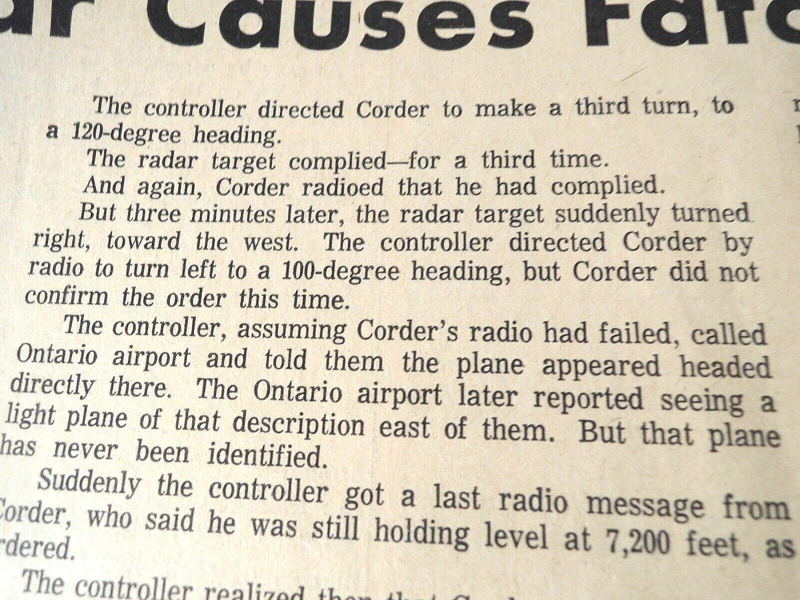 Newspaper 1964 California Plane Crash Mt San Gorgonio Ontario Airpt. Denver Post