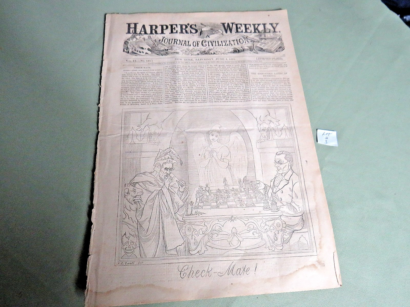 ORIGINAL END OF CIVIL WAR NEWSPAPER HARPERS WEEKLY NO. 440 JUNE 3 1865 LOT #3