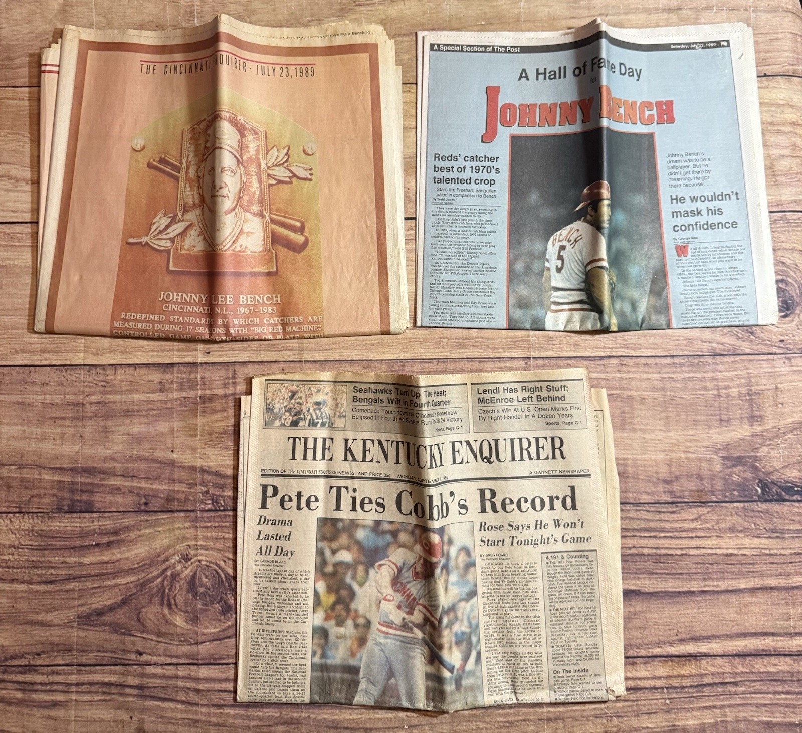 Cincinnati Reds Newspaper Lot Of 3 Cincinnati Enquirer Johnny Bench 1989 Rose 85