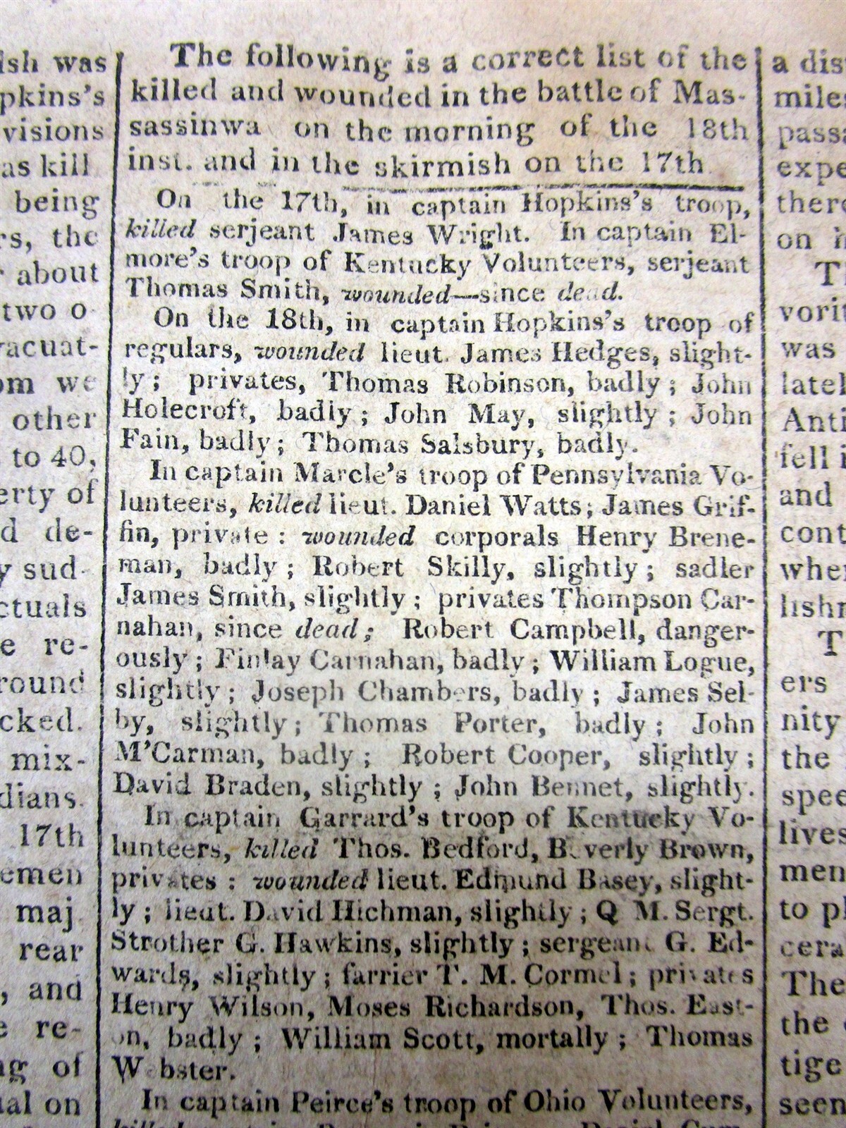 2 War of 1812 newspapers BATTLE OF MISSISSINEWA Indiana NATIVE AMERICAN INDIANS