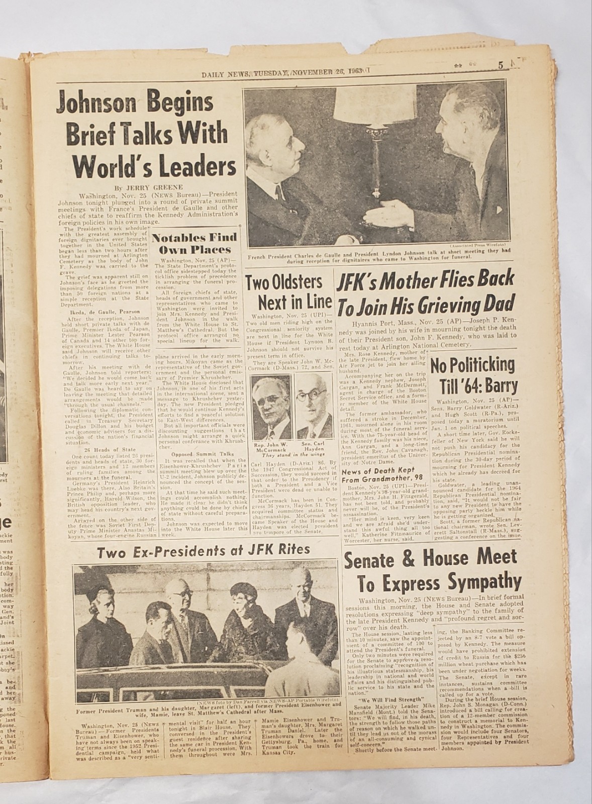 Vintage New York Daily News Nov 26 1963 JFK Funeral WE CARRY ON John John Salute