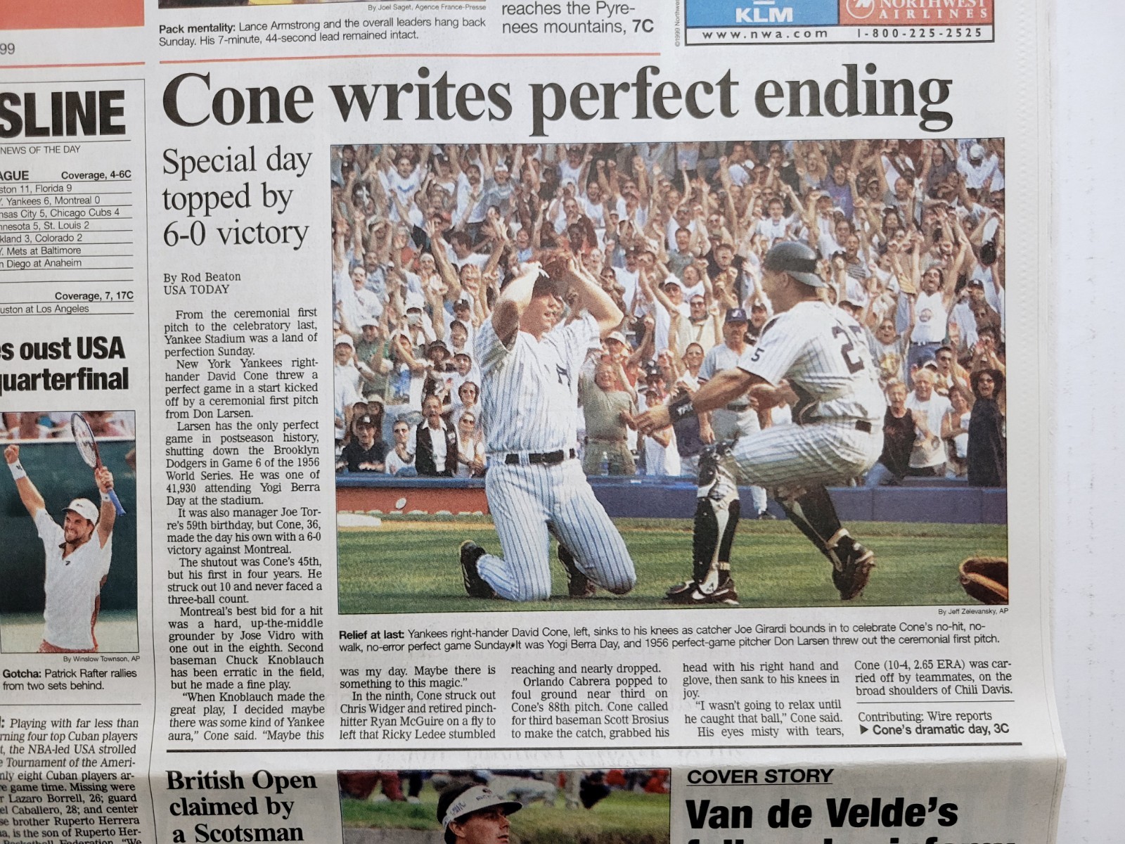 1999 Jul 17: Yankees DAVID CONE Perfect Game! SF Chron, San Jose Merc, USA Today