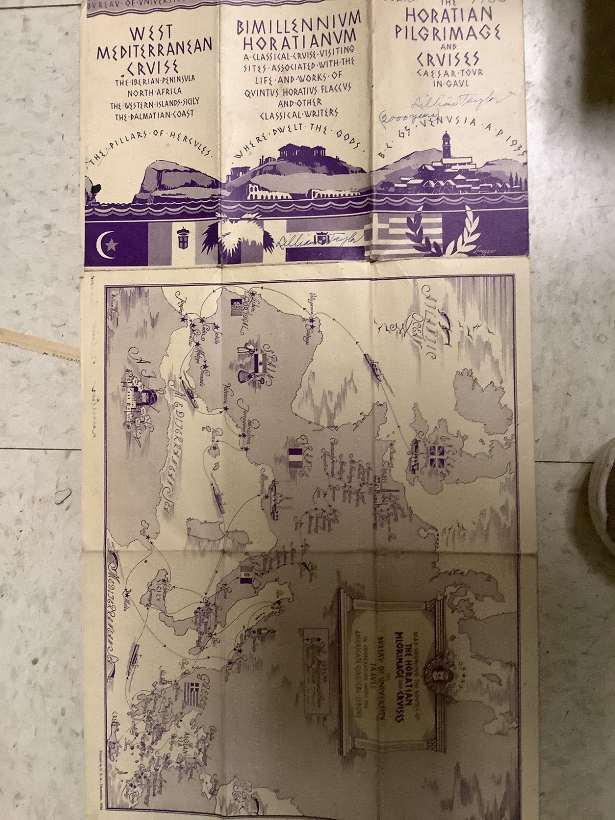 1935 The Horatian Pilgrimage and Cruises Schedule of Mediterranean Cruises w Map