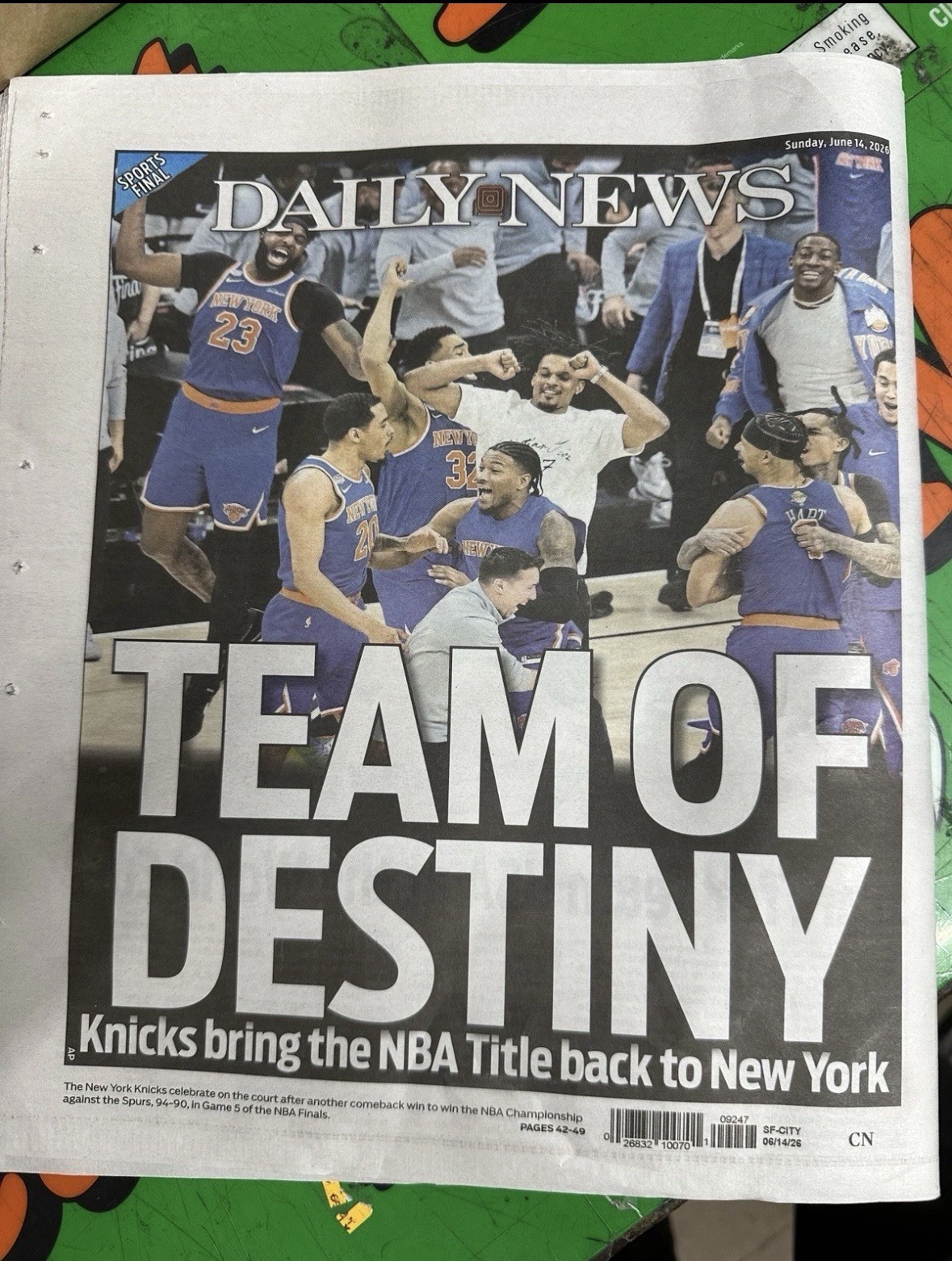New York Daily News Sports Final Sunday June 14, 2026 “CHAMPS!” Knicks Title