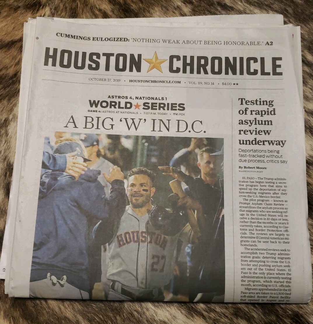 2019 World Series game 3 Houston Chronicle newspaper ASTROS NATIONALS ?? MLB