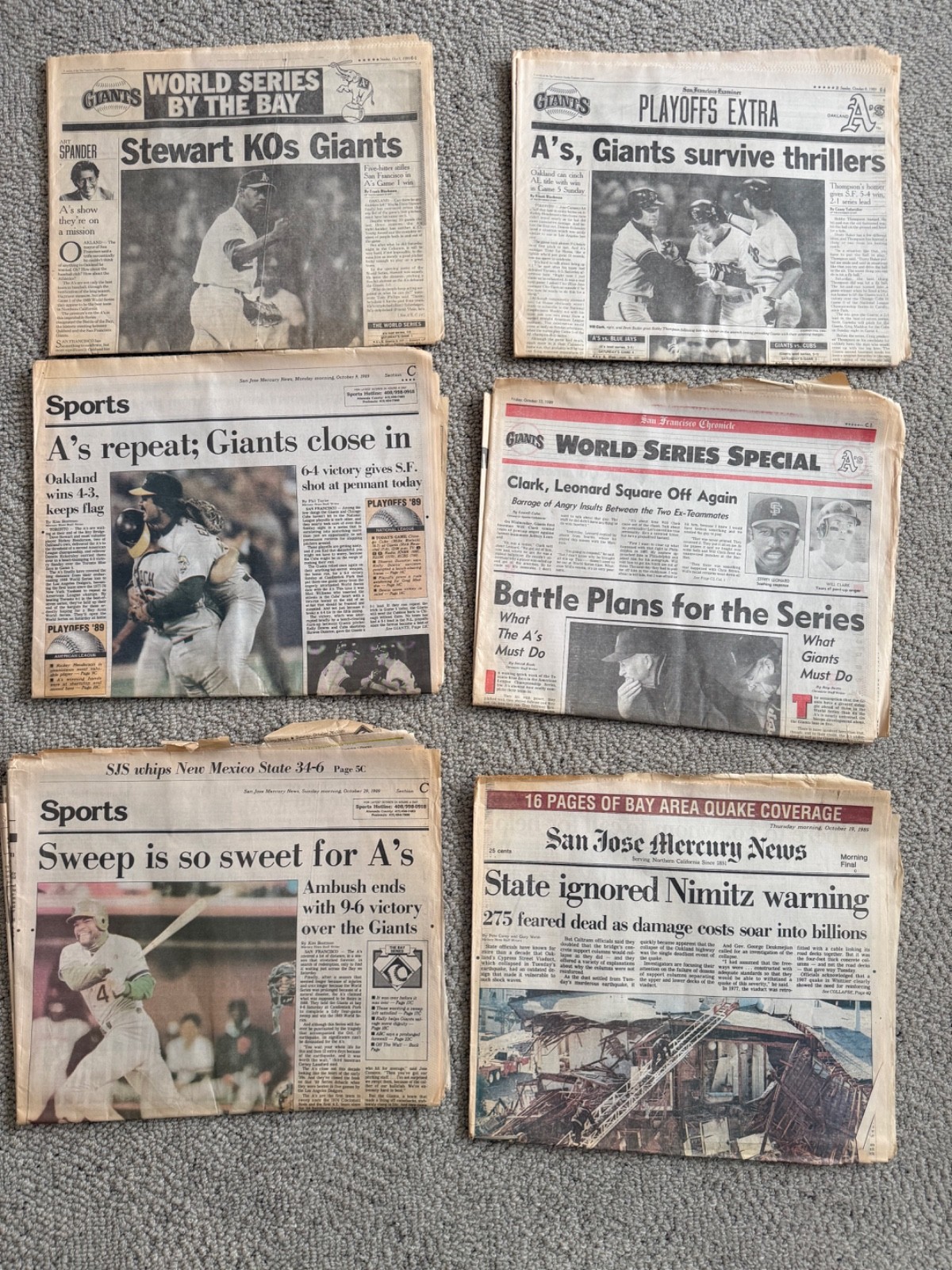 Lot of 6 – 1989 World Series Newspapers – SF Giants Oakland A’s