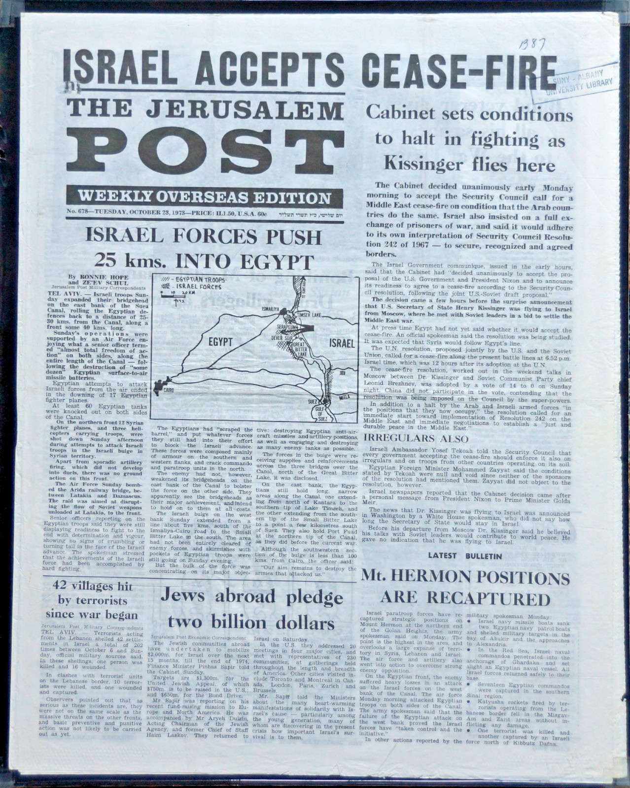 1973 Yom Kippur War Israel Accepts Cease Fire Jerusalem Post Newspaper