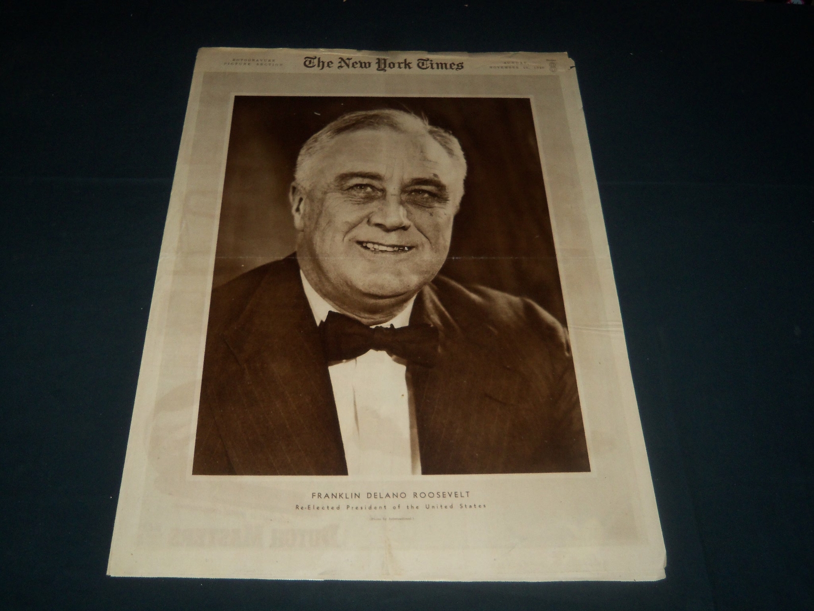 1940 NOV 10 NEW YORK TIMES PICTURE SECTION – FRANKLIN DELANO ROOSEVELT – NT 7365