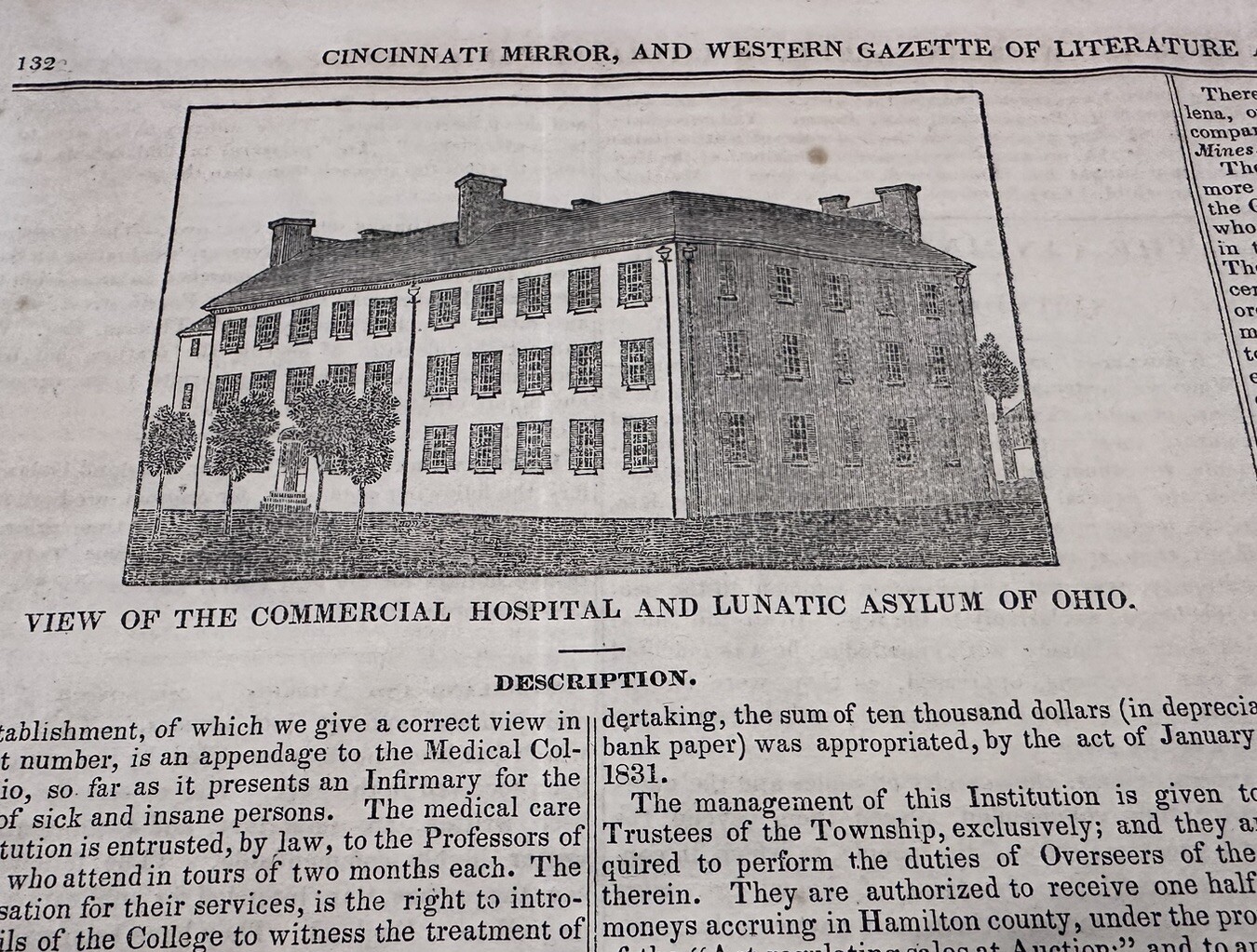 May 3, 1834 Cincinnati Mirror Newspaper Ohio Commercial Hospital Lunatic Asylum