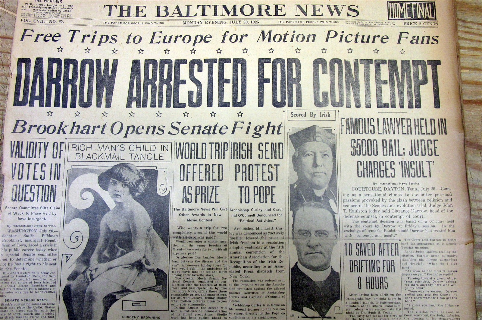 2 1925 hdl newspapers SCOPES “monkey” TRIAL Dayton Tennessee THEORY OF EVOLUTION