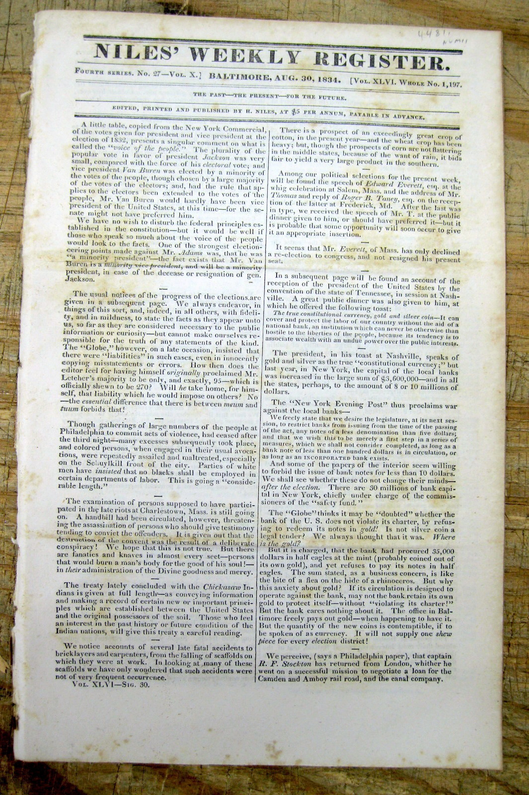 1834 newspaper Design of the new US gold coins CLASSIC HEAD – Numismatic history