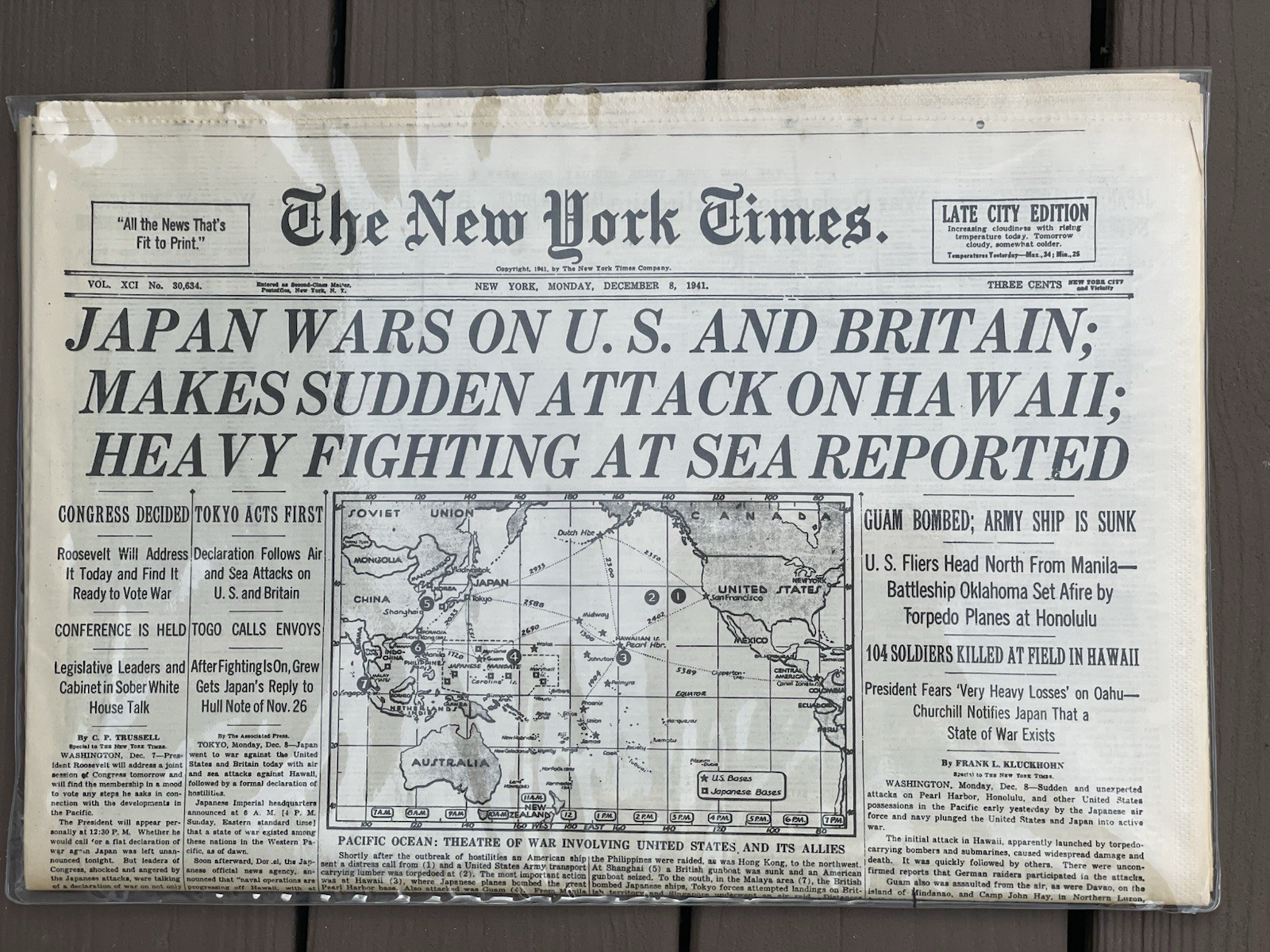 New York Times 50th Commemorative Edition WWII Japan Attacks Newspaper Printed 1