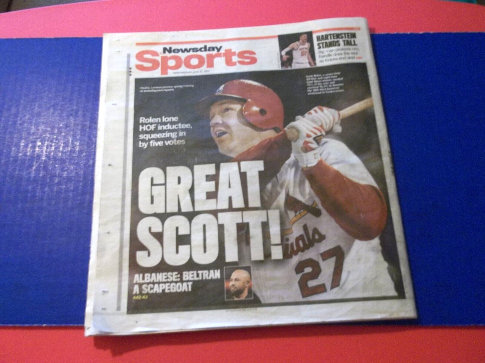 ‘SCOTT ROLLEN’ “ELECTED TO 2023 MLB HALL OF FAME” NEWSDAY 1/25/22