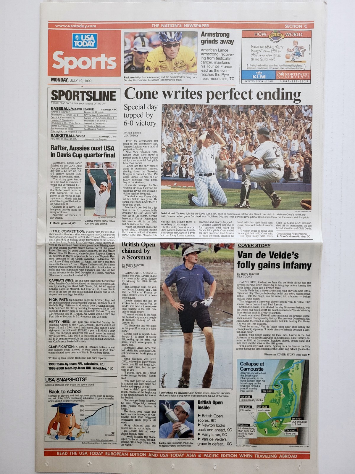 1999 Jul 17: Yankees DAVID CONE Perfect Game! SF Chron, San Jose Merc, USA Today