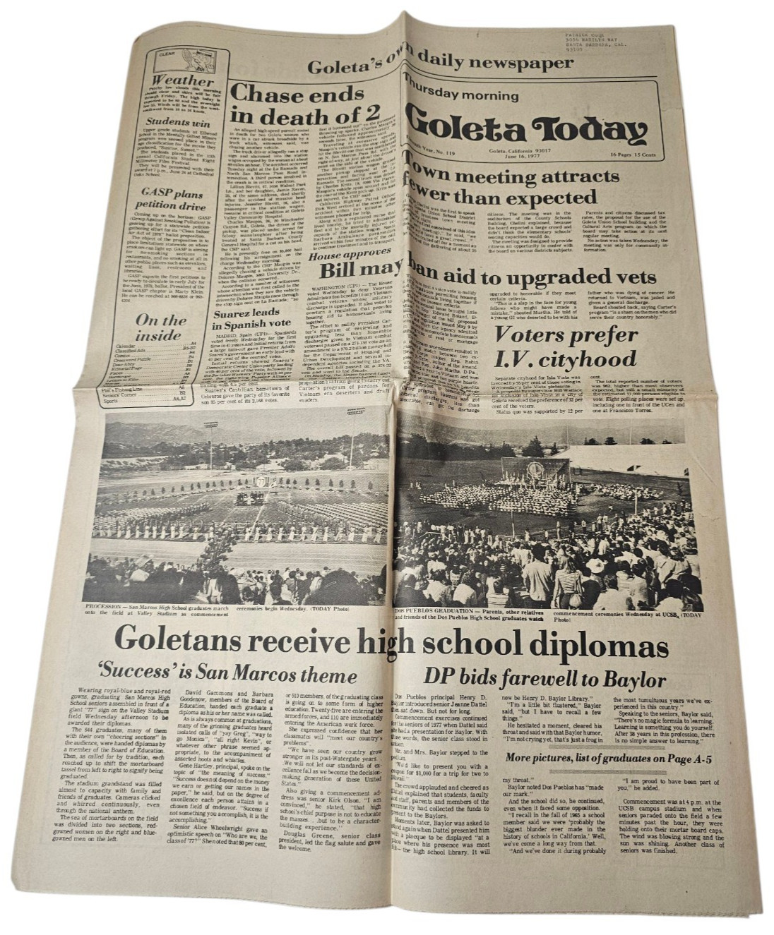 Goleta Graduation High School Diploma Goleta Today Newspapers June 16 1977 Sec A