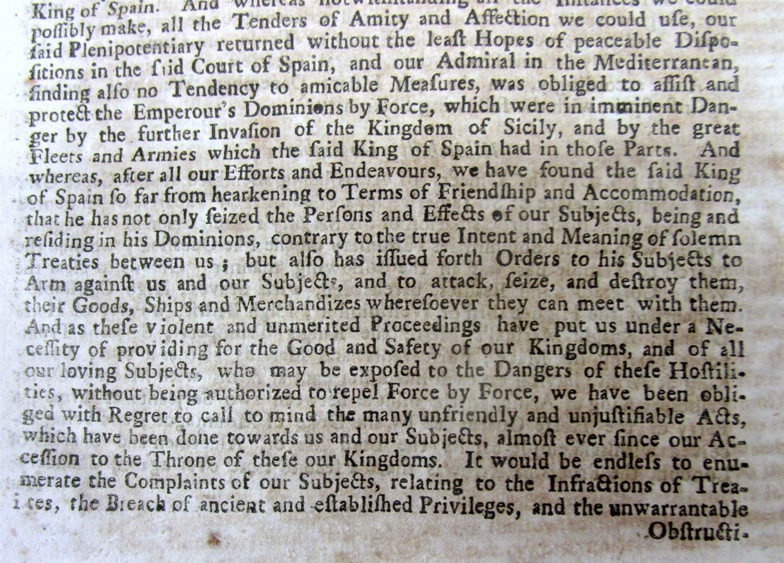 1718 newspaper / news book ENGLAND & FRANCE DECLARE WAR on SPAIN – War in EUROPE