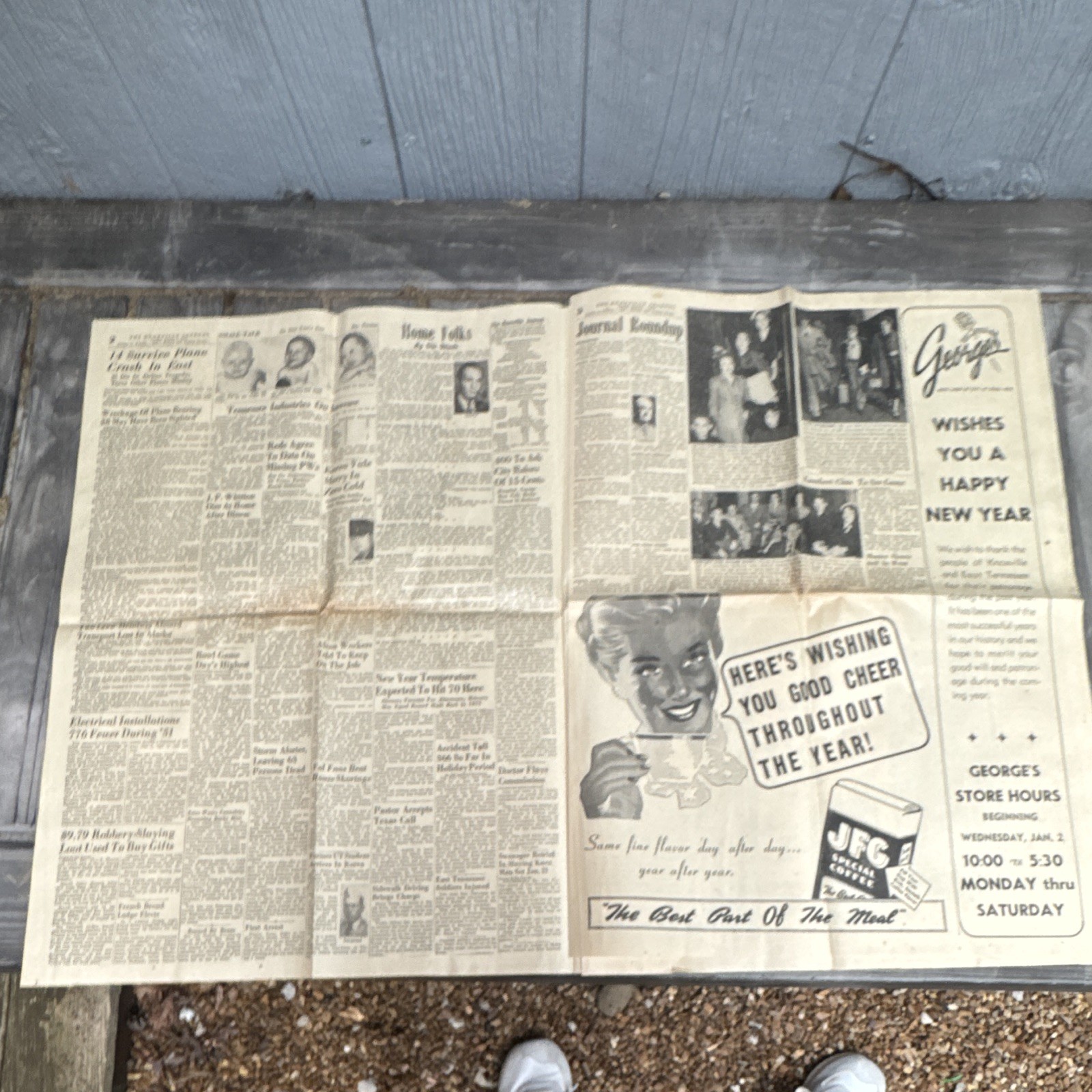 The Knoxville Journal City Edition Happy New Year January 1, 1952 Plane Crash
