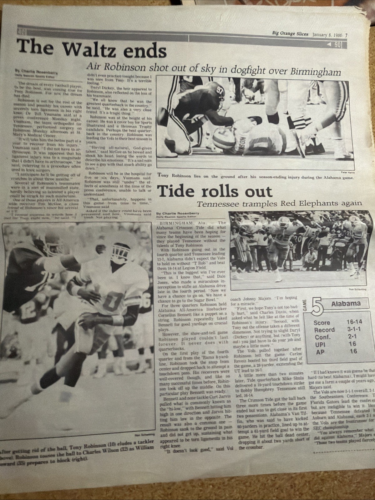 1985 Tennessee Vols Football Sugar Bowl Sugar Vols 2 Paper Special Inserts VG