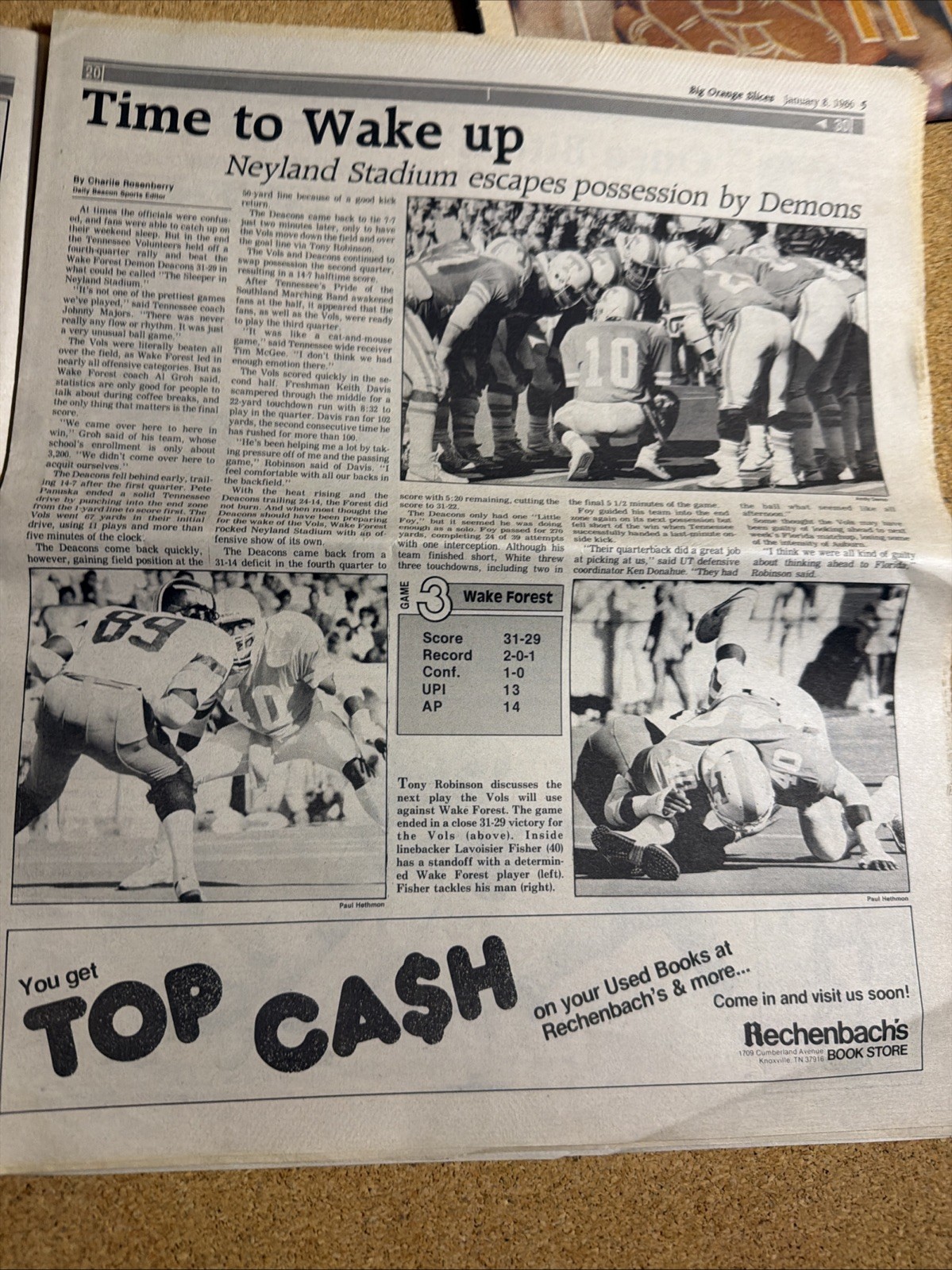 1985 Tennessee Vols Football Sugar Bowl Sugar Vols 2 Paper Special Inserts VG